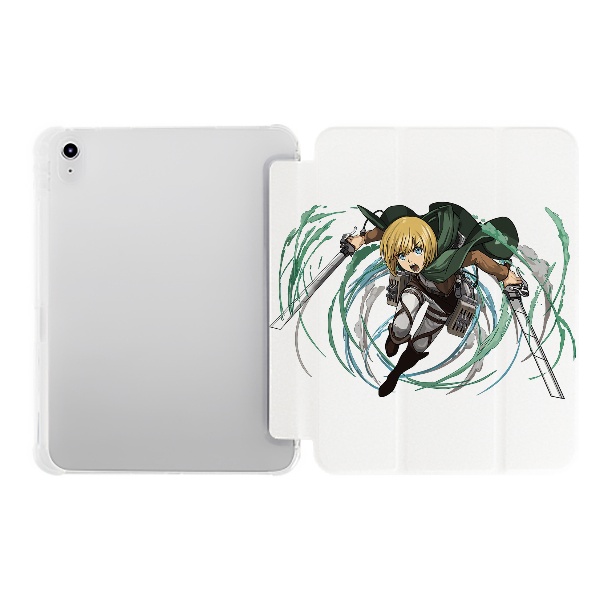 （画像用） 進撃の巨人 アルミン·アルレルト Attack on Titan Armin Arlert IPad ケース ペン収納付き 三つ折りスタンド PUレザー×シリコン 対応機種9.5/10.5/10.9インチ